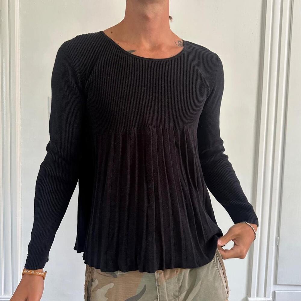 Vintage Y2K Black Babydoll Ribbed Fitted Flowy Longsleeve Shirt Sweater